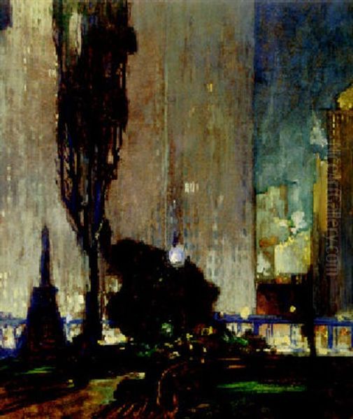 Saturday Evening, Bryant Park Oil Painting by Jonas Lie