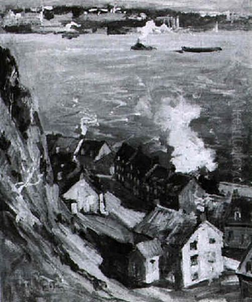 View Of A Cliffside Town Oil Painting by Jonas Lie