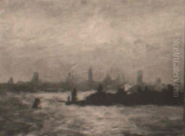 Hague Harbor Oil Painting by Jonas Lie