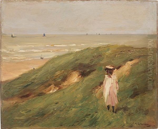 Dune Bei Noordwijk Mit Kind - Madchen In Den Dunen Oil Painting by Max Liebermann