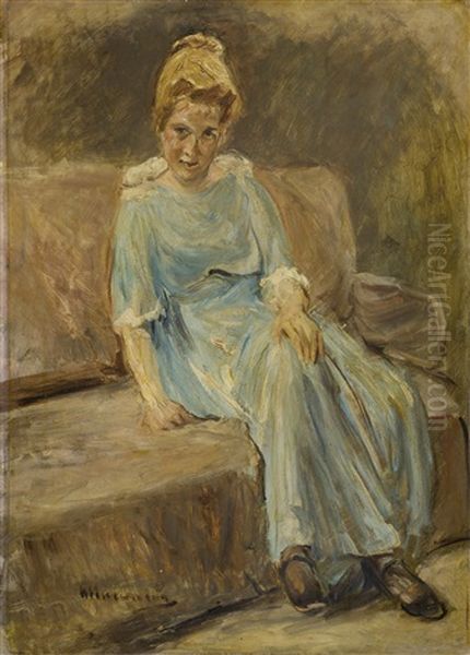 Damenbildnis In Blauem Kleid (portrait Of A Woman In A Blue Dress) Oil Painting by Max Liebermann