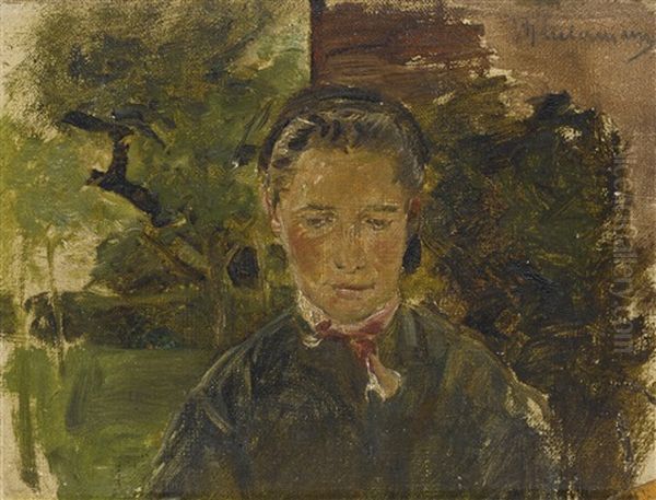 Bildnis Einer Jungen Frau Vom Land, Halb En Face (portrait Of A Young Woman From The Country, Half En Face) Oil Painting by Max Liebermann