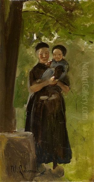 Mutter Mit Kind Unter Baumen Stehend Oil Painting by Max Liebermann