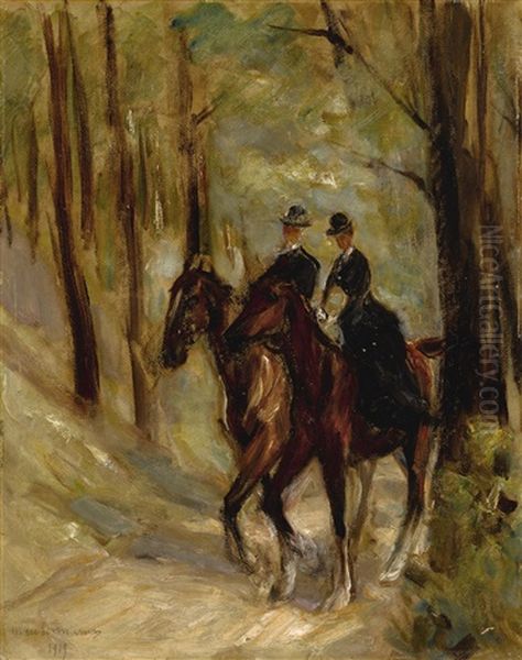 Zwei Reiter In Einer Allee (two Riders In An Alley) Oil Painting by Max Liebermann