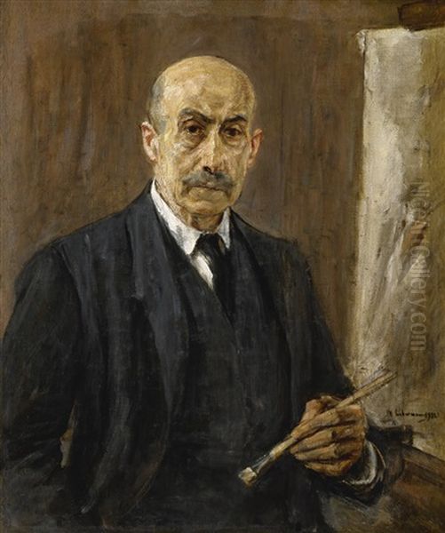 Selbstbildnis Im Anzug Der Saffelei (self-portrait Wearing A Suit Standing Next To An Easel) Oil Painting by Max Liebermann