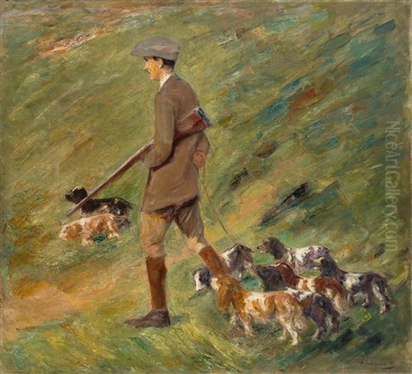 Jager In Den Dunen - Trainer Mit Hunden Oil Painting by Max Liebermann