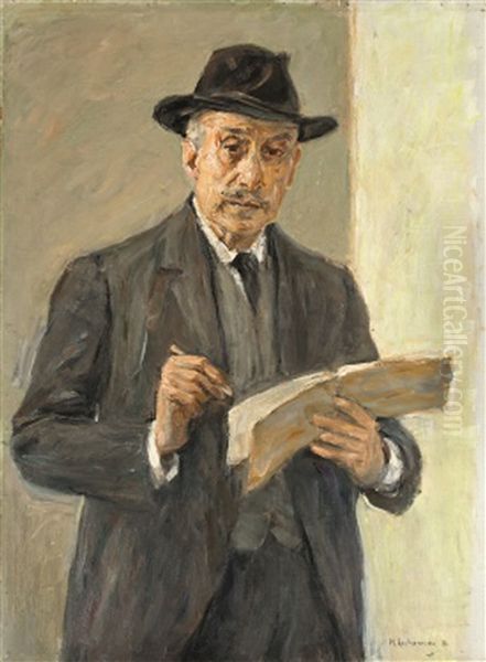 Selbstbildnis Im Anzug Mit Skizzenblock Oil Painting by Max Liebermann