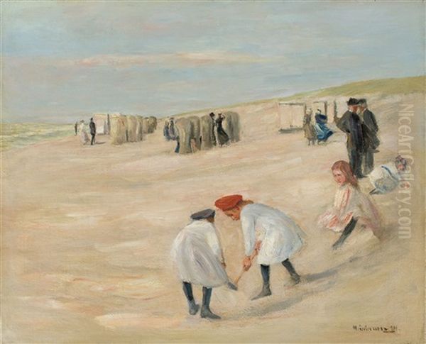 Strandbild Mit Spielenden Kindern Oil Painting by Max Liebermann