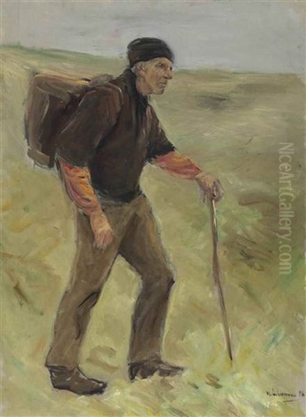 Schreitender Bauer - Studie, Ganzfigur Oil Painting by Max Liebermann