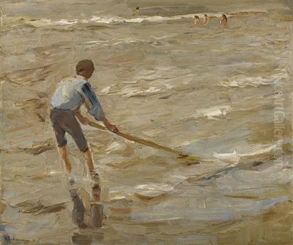 Muschelfischer (graue See) (mussel Fisher (grey Sea)) Oil Painting by Max Liebermann