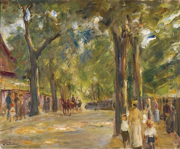 Die Grosse Seestrasse In Wannsee Mit Spaziergangern (figures On The Grosse Seestrasse In Wannsee) Oil Painting by Max Liebermann