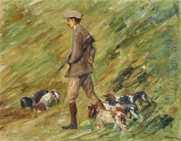 Jager In Den Dunen - Trainer Mit Hunden Oil Painting by Max Liebermann