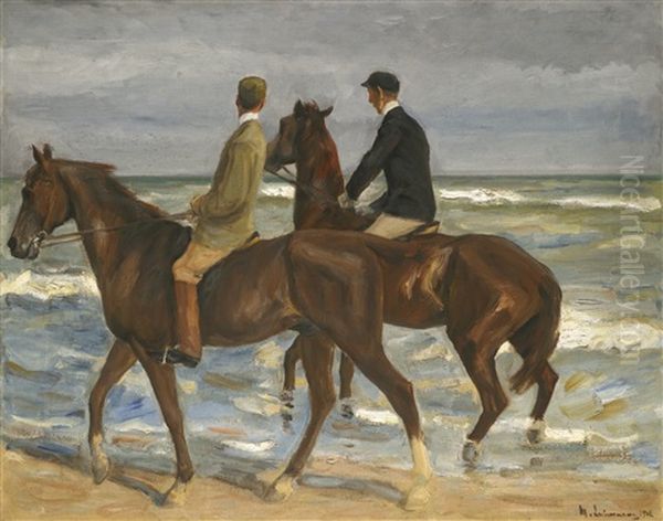 Zwei Reiter Am Strand Nach Links (two Riders On The Beach To The Left) Oil Painting by Max Liebermann