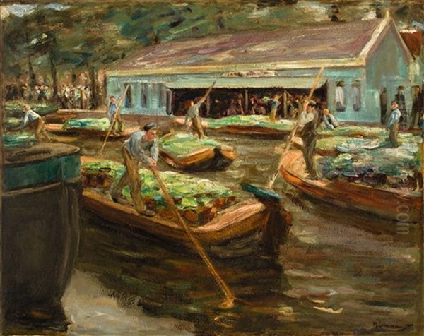 Gemusemarkt In Delft Oil Painting by Max Liebermann