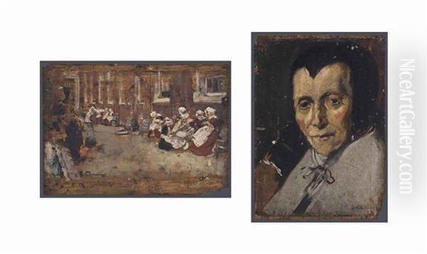 Old Woman - Copy After Franz Hals (recto); Study Of Freimuinde Im Amsterdamer Waisenhaus (verso) Oil Painting by Max Liebermann