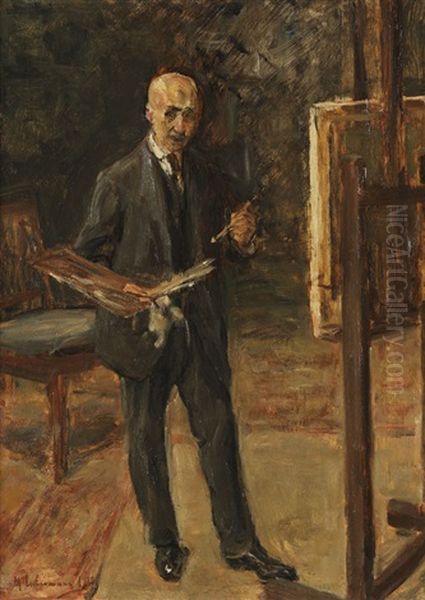 Selbstbildnis Im Anzug Vor Der Staffelei, Ganzfigur Oil Painting by Max Liebermann