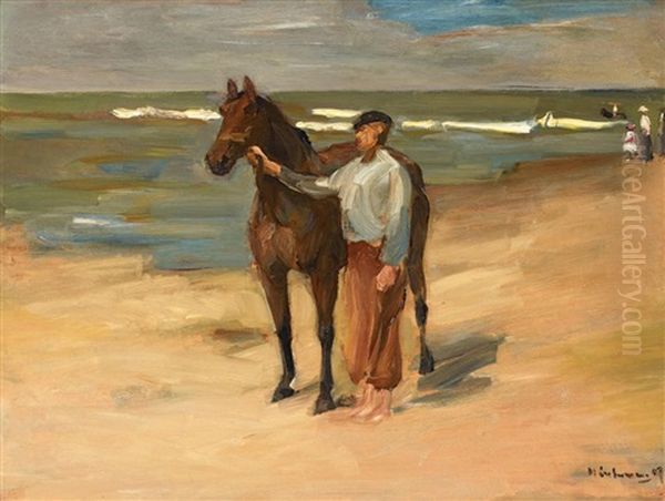 Reitknecht Mit Pferd Am Strand Oil Painting by Max Liebermann