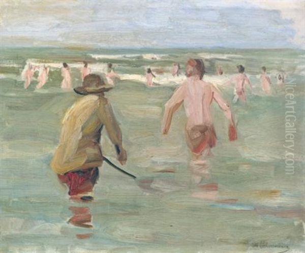 Bathing Boys With Crab Fisherman Oil Painting by Max Liebermann