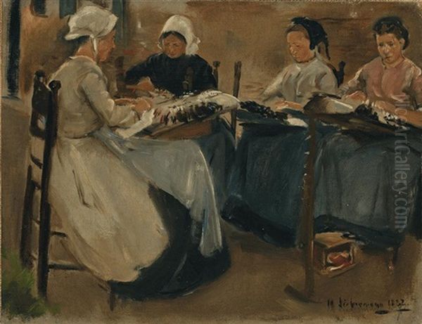 Brabanter Spitzenklopplerinnen - Studie Mit Vier Figuren Oil Painting by Max Liebermann