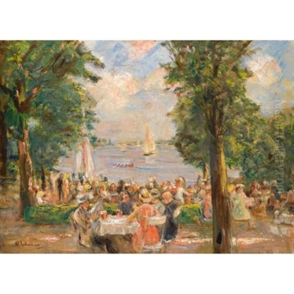 Gartenlokal Am Wannsee (haus Am See) (beergarden Near The Wannsee (house On The Lake)) Oil Painting by Max Liebermann