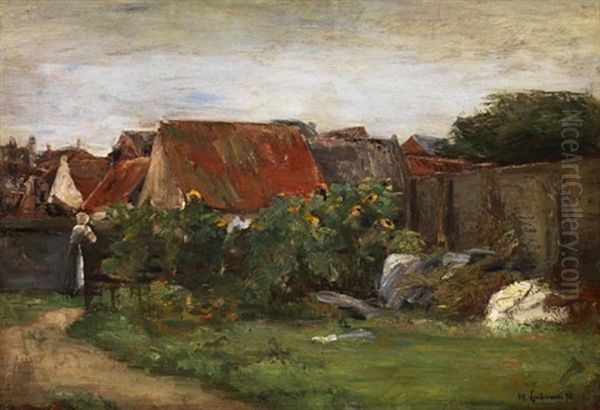 Dorfhauser Mit Sonnenblumen Oil Painting by Max Liebermann