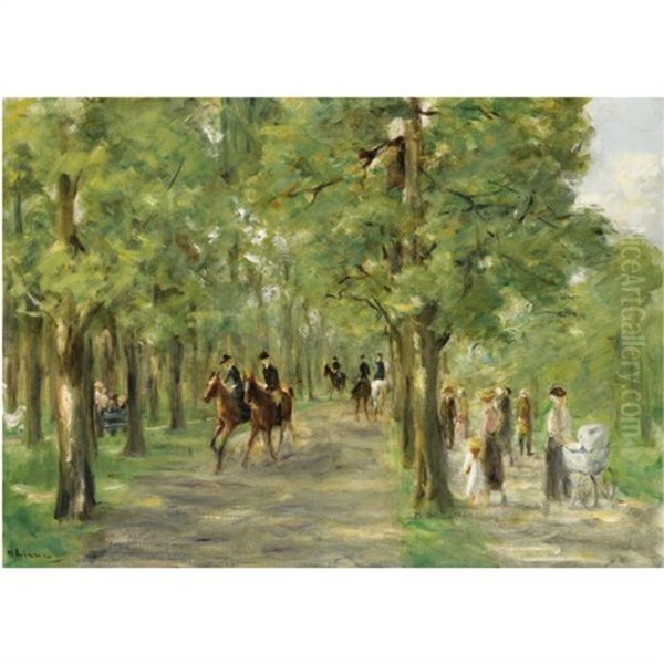 Allee Im Tiergarten Mit Reitern Und Spaziergangern (path In The Tiergarten With Riders And Strollers) Oil Painting by Max Liebermann