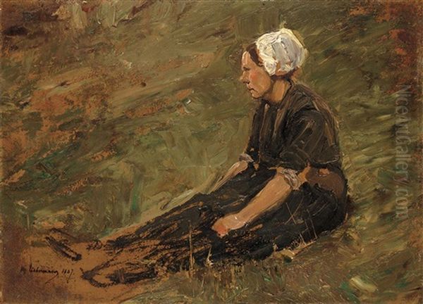 Netzflickerin Oil Painting by Max Liebermann