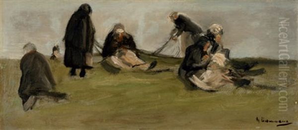 Netzflickerinnen (study) Oil Painting by Max Liebermann