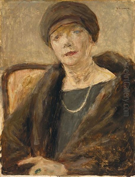 Bildnis Lola Leder Im Pelzmantel - Studie Oil Painting by Max Liebermann