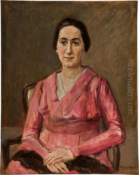 Portrat Einer Dame In Halbfigur In Rotem Kleid Oil Painting by Max Liebermann