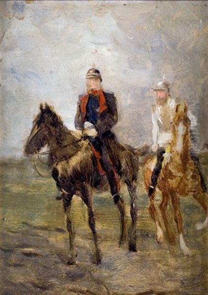 Deux Officiers Allemands A Cheval Oil Painting by Max Liebermann