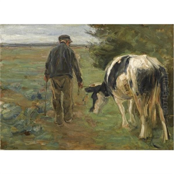 Bauer Mit Kuh-farmer And Cow Oil Painting by Max Liebermann