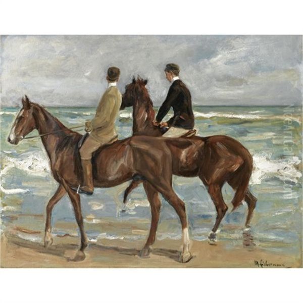 Zwei Reiter Am Strand Nach Links-two Riders On A Beach Oil Painting by Max Liebermann