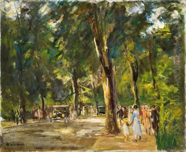 Die Grosse Seestrasse In Wannsee Mit Spaziergangern Oil Painting by Max Liebermann