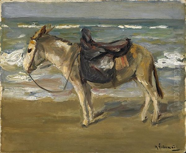 Reitesel Am Strand Nach Links Oil Painting by Max Liebermann