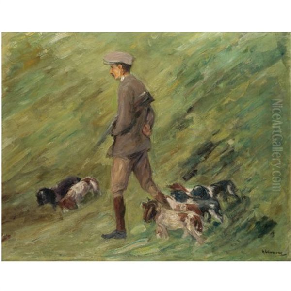 Jager In Den Dunen - Trainer Mit Hunden Oil Painting by Max Liebermann