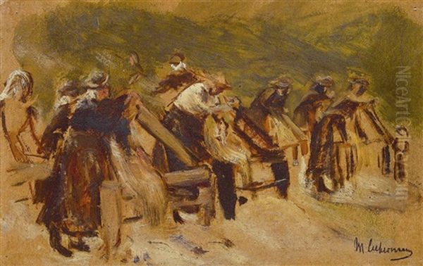 Flachsarbeiter Oil Painting by Max Liebermann