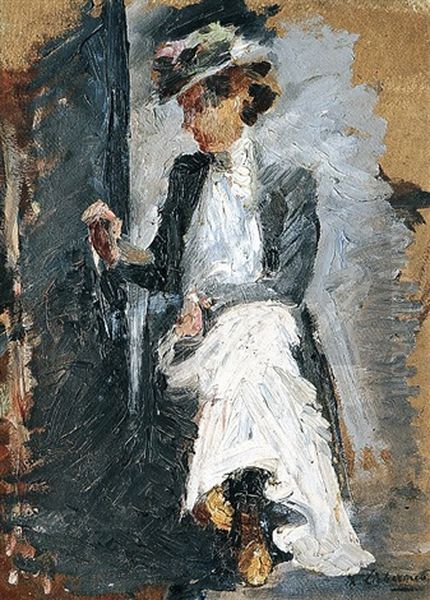 Sitzende Dame Mit Hut Oil Painting by Max Liebermann