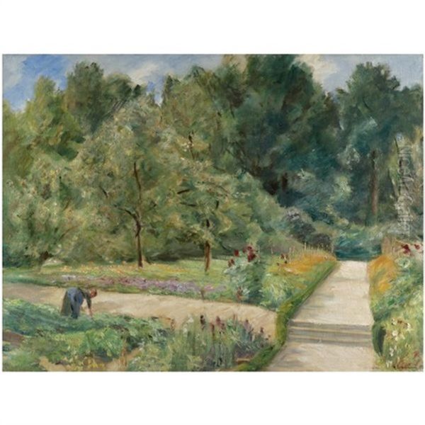 Der Nutzgarten In Wannsee Nach Westen - The Garden In Wannsee To The West Oil Painting by Max Liebermann