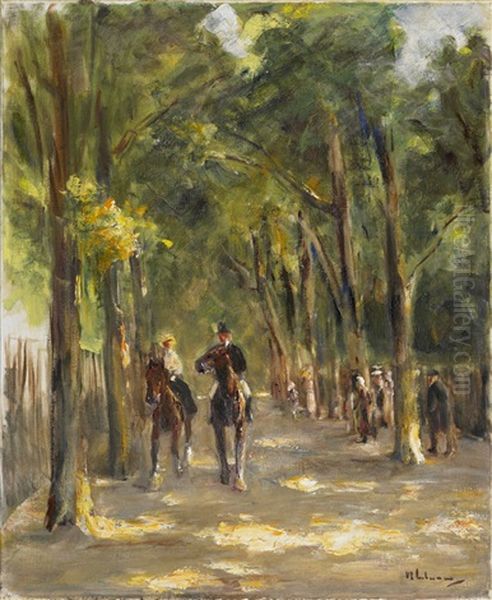 Allee Mit Zwei Reitern, Rechts Passanten Oil Painting by Max Liebermann