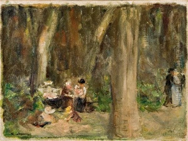 Spielende Kinder Und Liebespaar Im Tiergarten Oil Painting by Max Liebermann