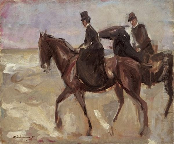 Reiterin Und Reiter Am Strandnach Links - Studie by Max Liebermann