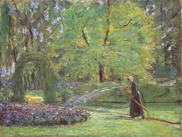 Das Rondell Im Heckengarten Mit Blumensprengerin by Max Liebermann