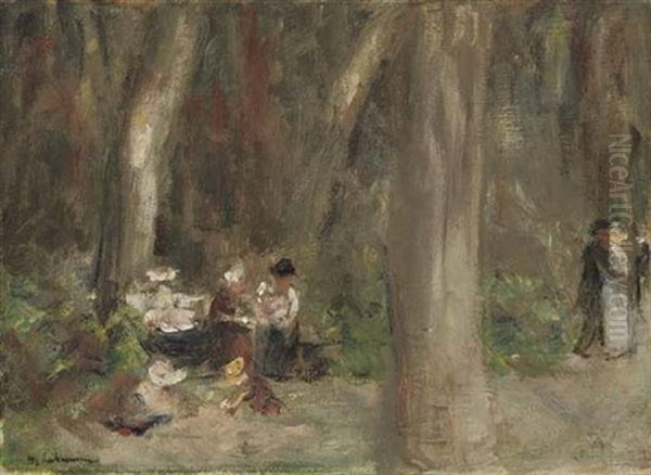 Spielende Kinder Und Liebespaar Im Tiergarten Oil Painting by Max Liebermann