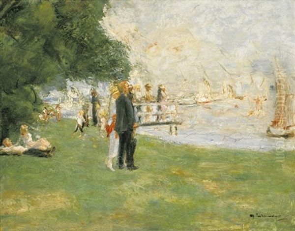 Spazierganger Am Wannseeufer (strollers On The Wannsee) Oil Painting by Max Liebermann