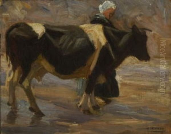 Magd Mit Kuh Oil Painting by Max Liebermann