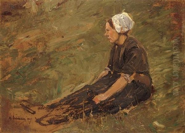 Netzflickerin Oil Painting by Max Liebermann