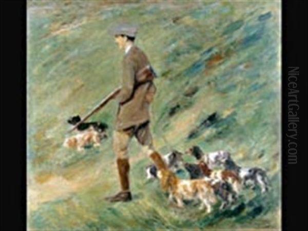 Jager In Den Dunen - Trainer Mit Hunden Oil Painting by Max Liebermann