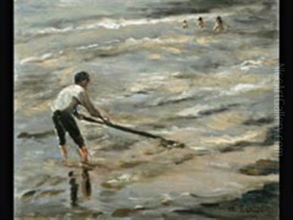 Muschelfischer - Graue See (study) Oil Painting by Max Liebermann