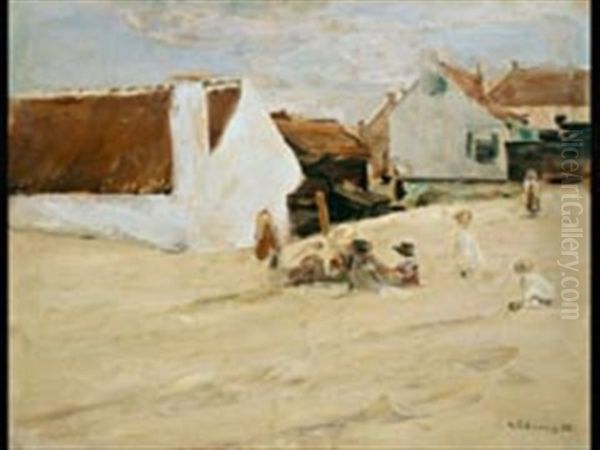 Spielende Kinder In Einem Dorf - Noordwijk Oil Painting by Max Liebermann